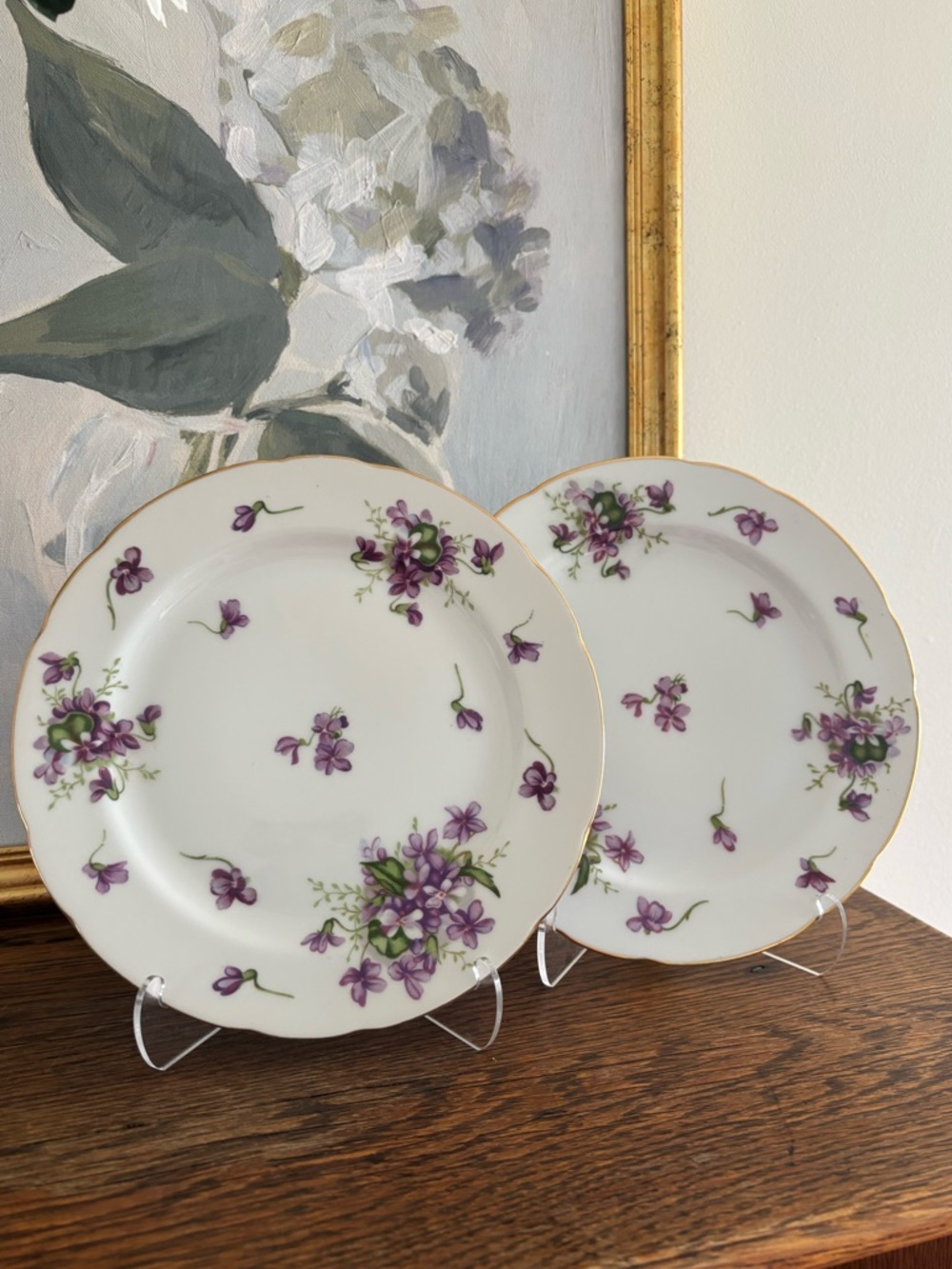 Vintage hand painted rosetti "spring violet" salad plates - set of two